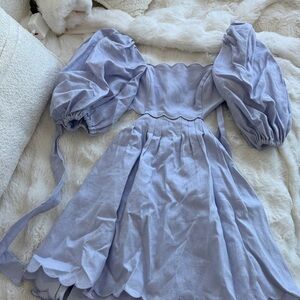 Zimmermann Lavender Puff-Sleeve Scallop Midi Dress